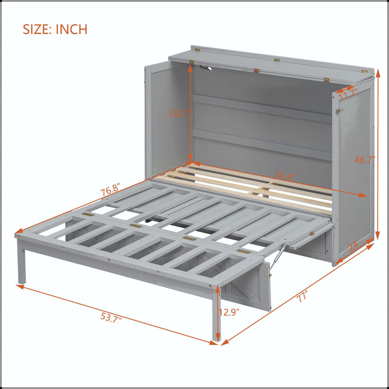 Lit escamotable double avec grands tiroirs, Gris