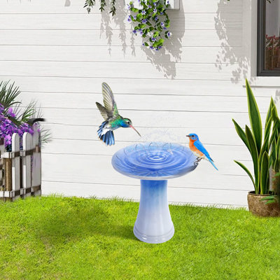 Bain d'oiseaux en céramique 17 po pour l'extérieur, motif floral, finition ombrée bleue, hauteur 18,11 po, glacis à haut dégradé de jardins, bassin large, pot, base, jardin