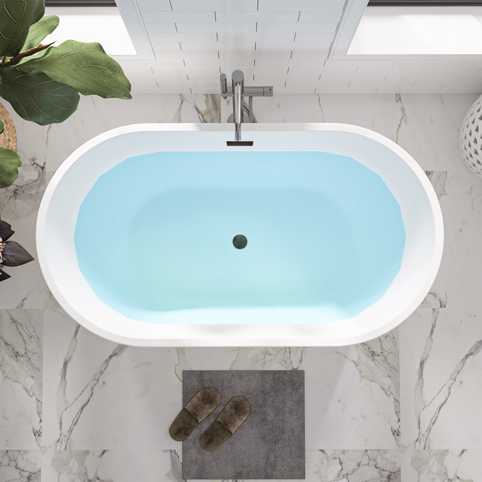 Iris 54" Freestanding Soaking Acrylic Bathtub, White/Oil Rubbed Bronze