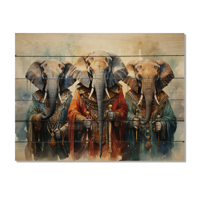 Éléphants sacrés d'Afrique II sur bois, H 30 po x l 40 po x P 0,78 po