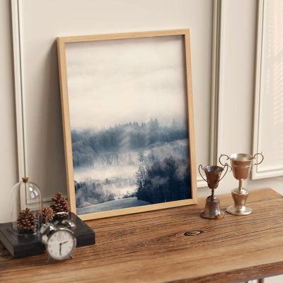 " Misty Cloud Blue Mountain Range Valley Nature Illustration Small Decor Modern Art Work "
