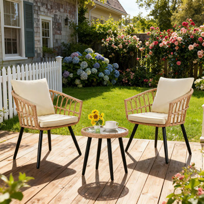 3 Piece Outdoor Wicker Furniture Patio Bistro Set by Bay Isle Home