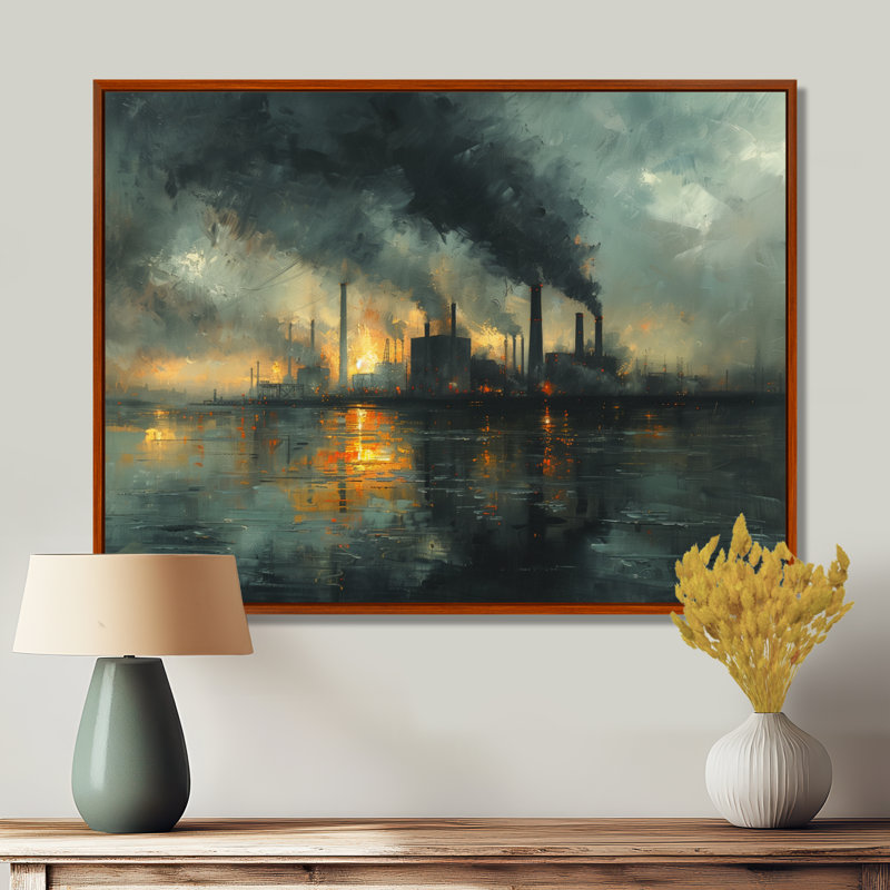Reproduction d'art mural gris et charbon II - centrale électrique, H 12 po x l 20 po x P 1 po, Cadre flottant brun
