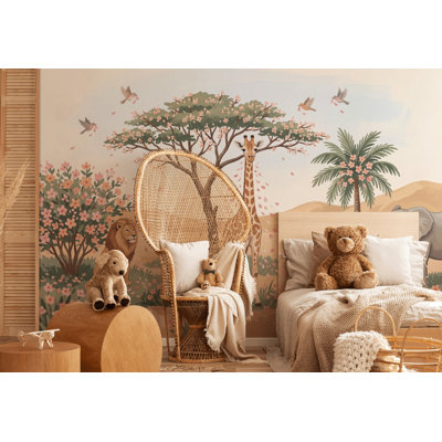 Papier peint safari, girafe, paysage de savane