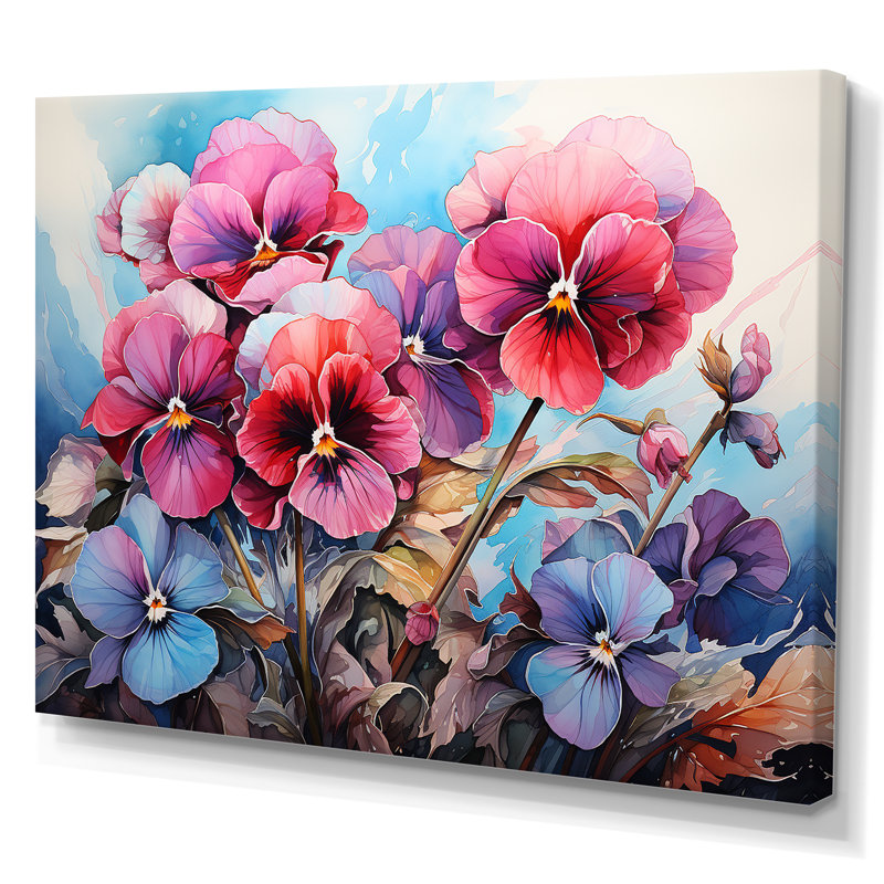 «Pink Pansies Charm In Mountain Scenery», reproduction sur toile, Toile tendue, H 24 po x l 32 po x P 1 po