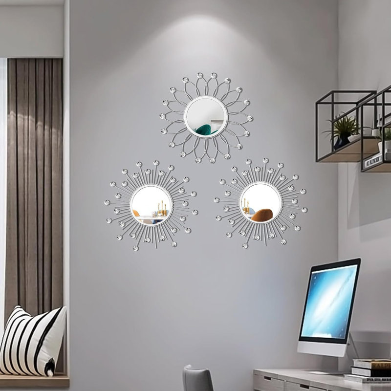 Ensemble de 3 miroirs muraux fleur et soleil