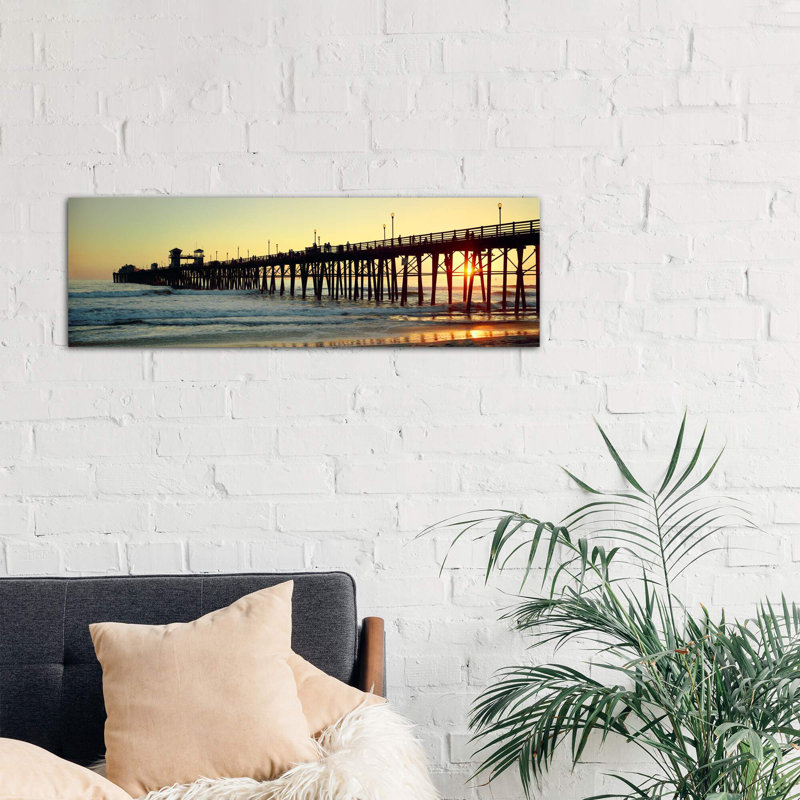 Pier In The Ocean At Sunset Oceanside, San Diego County, California, Usa by Panoramic Images - Wrapped Canvas Panoramic Print