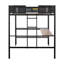 Lit mezzanine double en métal avec bureau, tablettes et garde-corps pour une efficacité et une sécurité maximales