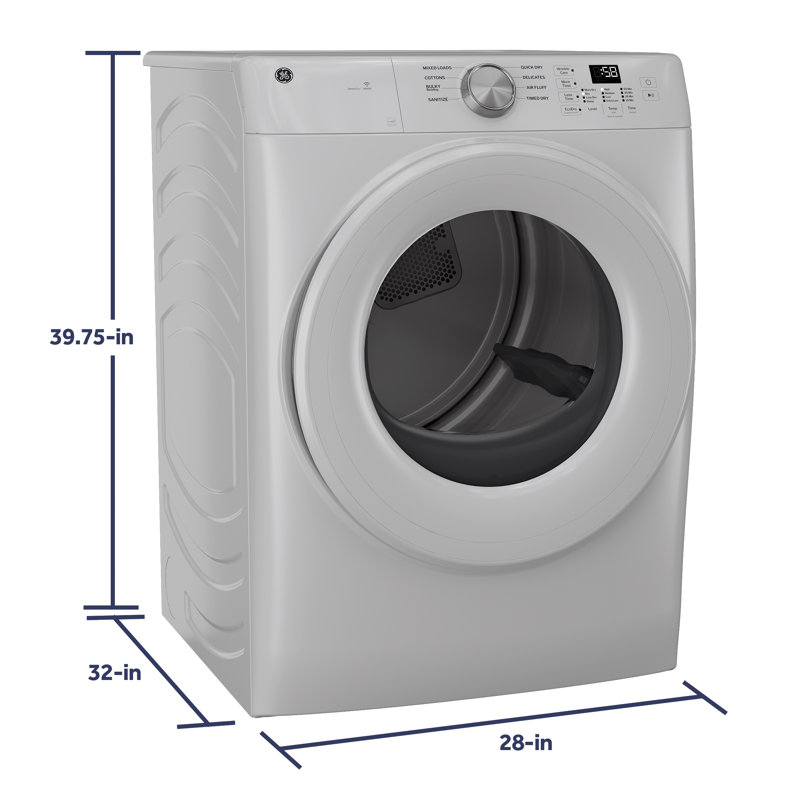 GE® ENERGY STAR® 7.8 cu. ft. Capacity Smart Front Load Gas Dryer, Natural Gas, White