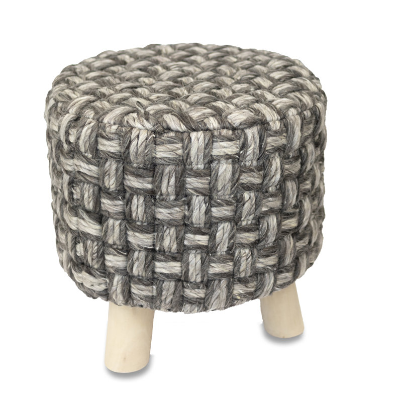 Argent vieilli à la main 16 po x 16 po; Tabouret gris et noir sur pieds en bois, Brun