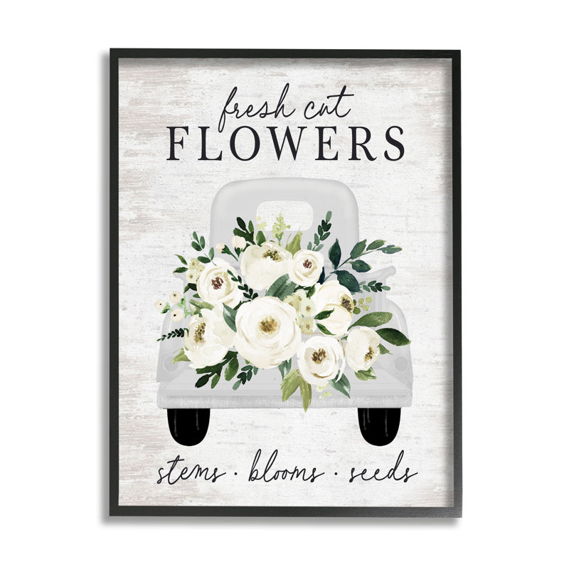Fleurs fraîches coupées - blanc, Giclée encadrée noir minuit, H 14 po x l 11 po x P 1,5 po