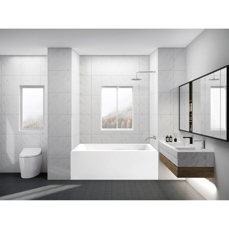Kingston Brass Aqua Eden 54-Inch Acrylic Rectangular 3-Wall Alcove Tub, Hand Drain and Anti-Skid Surface, Right