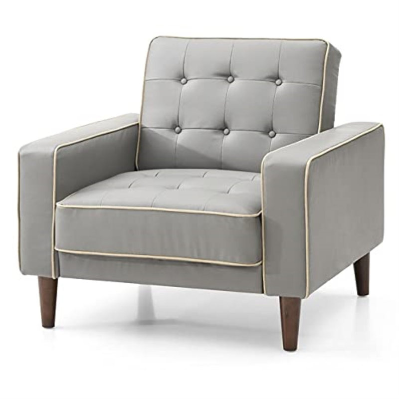 Fauteuil capitonné 36 po l 36 po, Velours gris clair