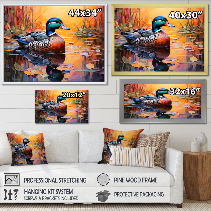 Fauve fauve, étang I - art mural canard, Cadre flottant doré, H 30 po x l 40 po x P 1,5 po