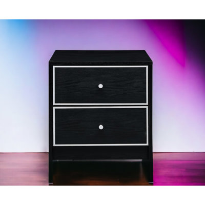 Élégante table d'appoint noire et argentée avec tiroirs spacieux et matériaux argentés au design élégant