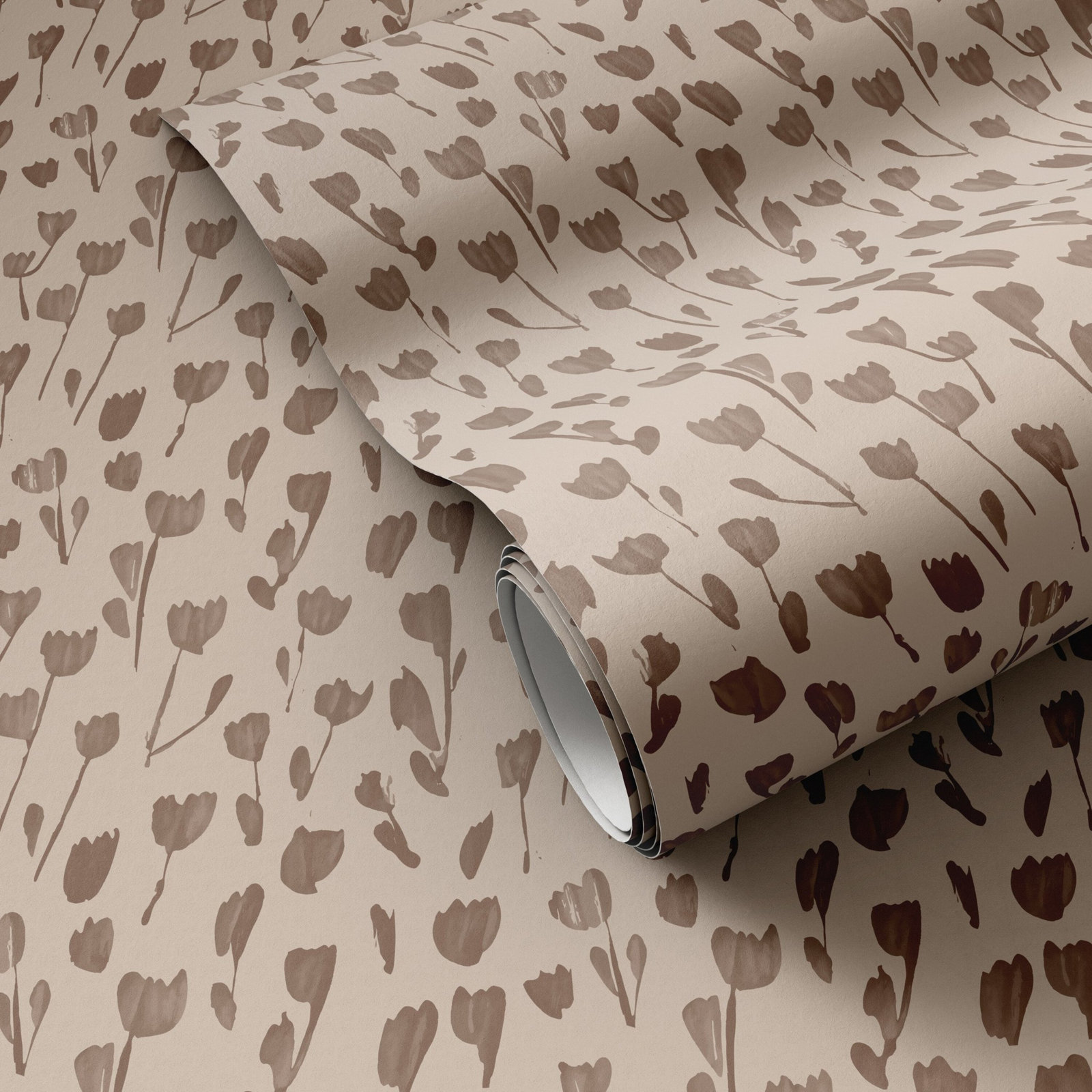 Wild Flowers Wallpaper Roll, Taupe I