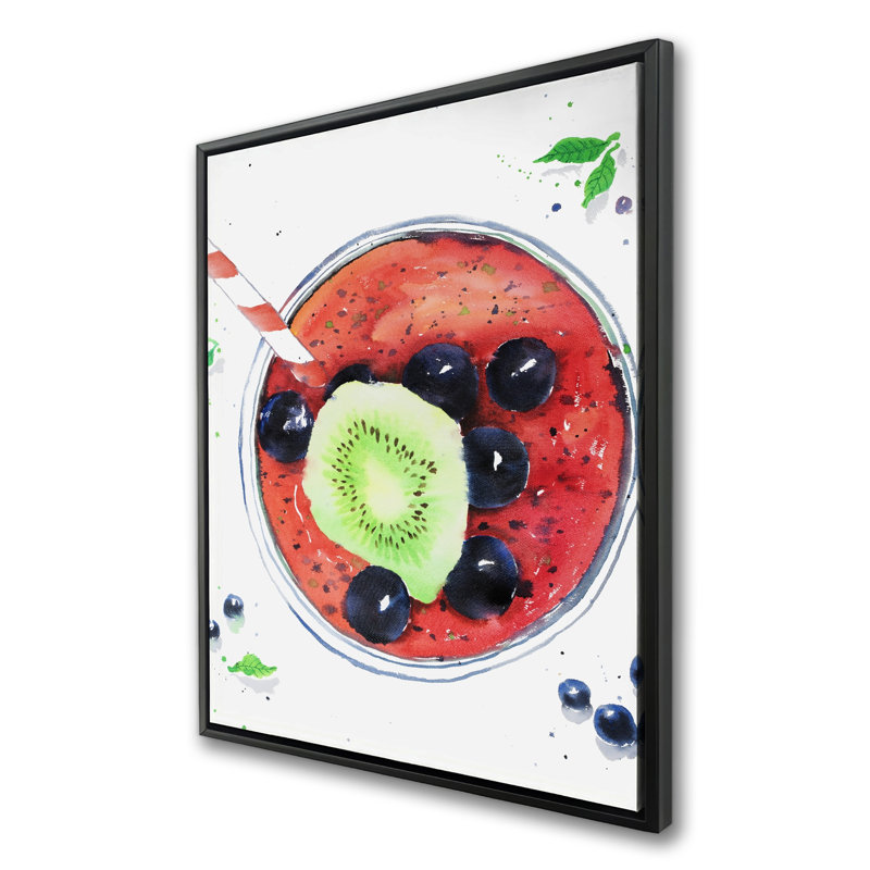 Berry Smoothies - Feuilles illustrées, toile encadrée | Décoration intérieure