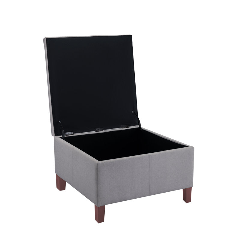 Amariauna Storage Ottoman with Wooden Legs, Gray Polyester Blend