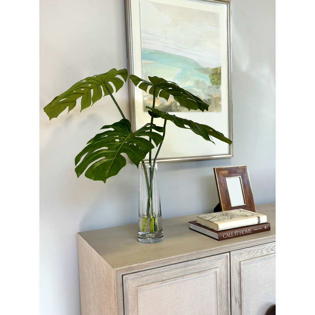 23'' Faux Philodendron Plant in Glass Vase Primrue