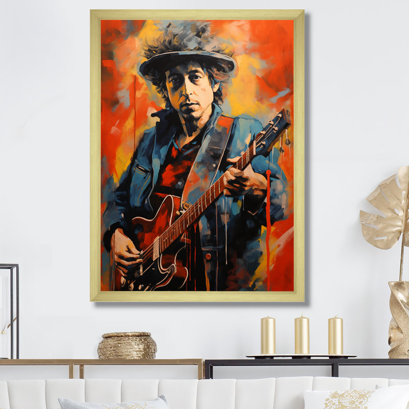 Dylan In Denim Portrait - Musician Wall Art Prints_105755, Encadrement doré, H 32 po x l 24 po x P 1 po