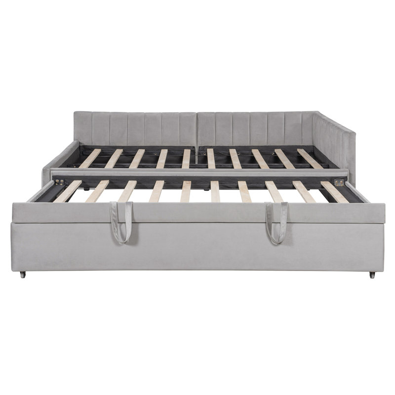 Lit de jour double rembourré avec lit gigogne, Grey