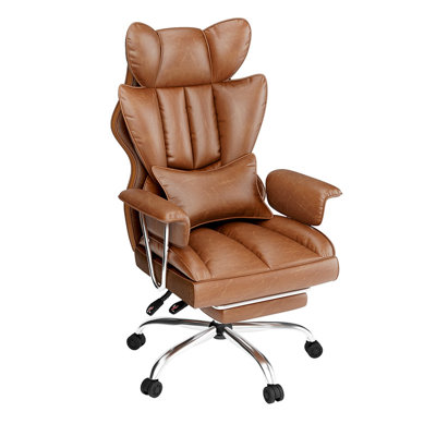 Ergonomic Adjustable Reclining Swiveling Office Chair - Faux Leather with Footrest for PC