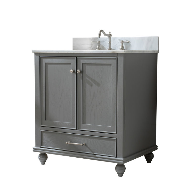 Ensemble de meuble-lavabo simple 30 po Angelissa, Gris grain / nickel brossé, Pierre artificielle blanc de Carrare
