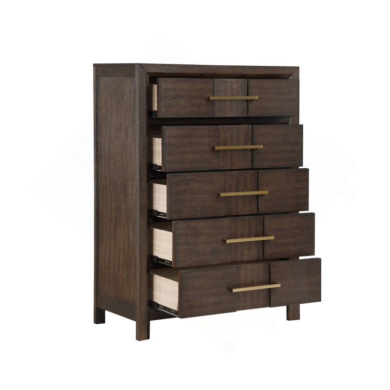 Commode 5 tiroirs de style moderne en bois, Noyer
