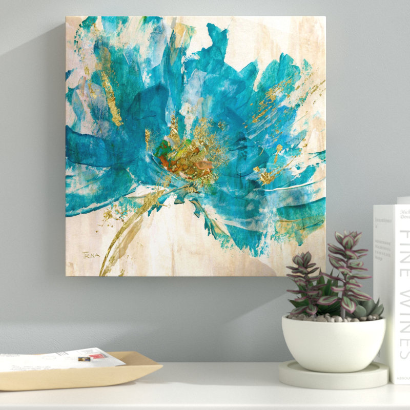 " Contemporary Teal Flower ", 16" H x 16" W