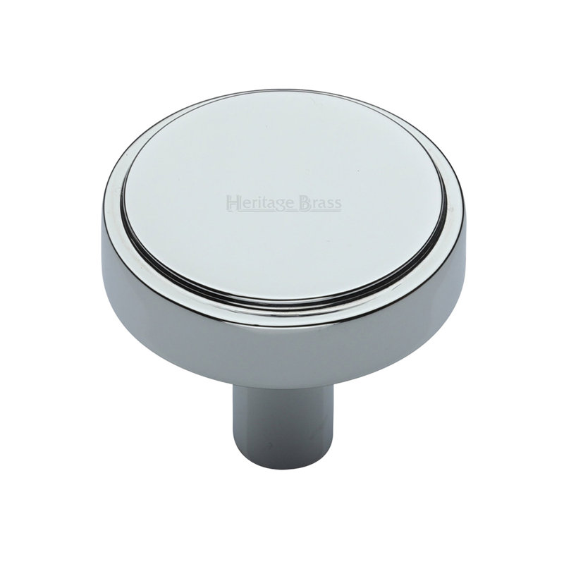 Heritage Brass Cabinet Knob Stepped Disc Design, Polished Chrome, 32mm