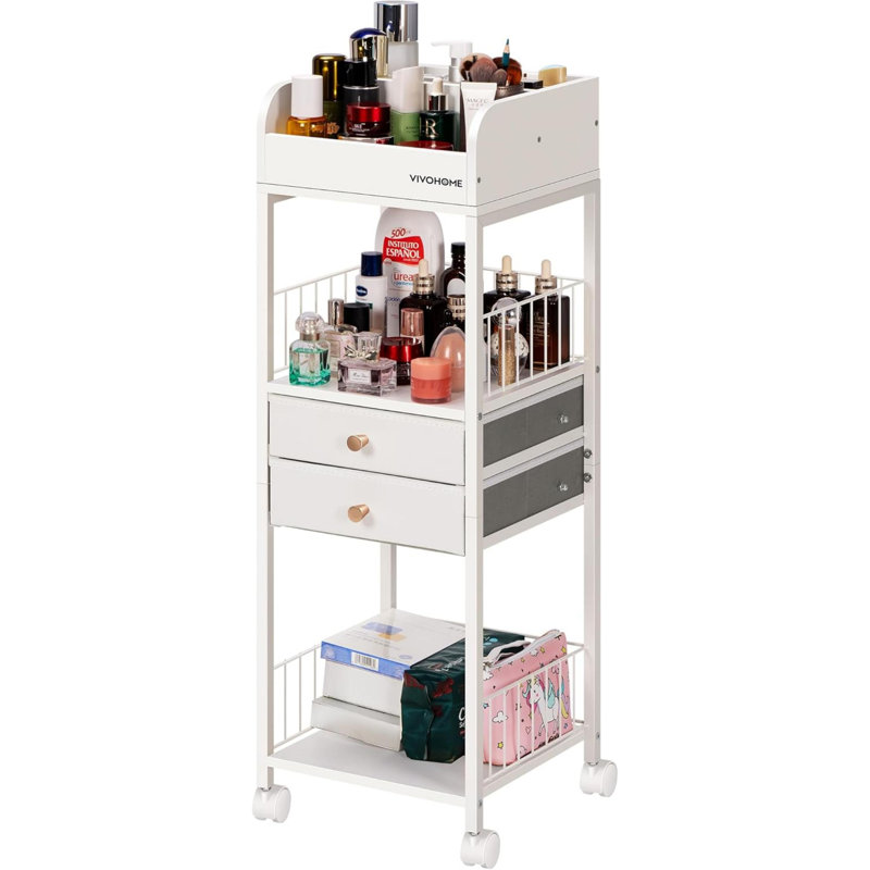 Chariot de maquillage avec tiroirs, Blanc