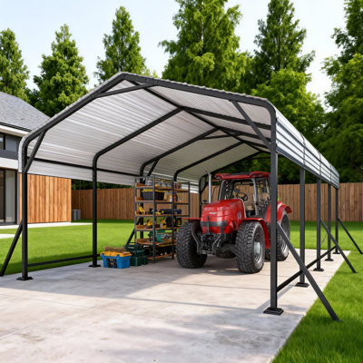 12X20 Ft Heavy Duty Carport With Extra Support Pole, Metal Carport With Uv Protection, Waterproof Performance, Wind Resistance, Car Canopy Outdoor For Cars, Boats, Pickup Truck, Tractor