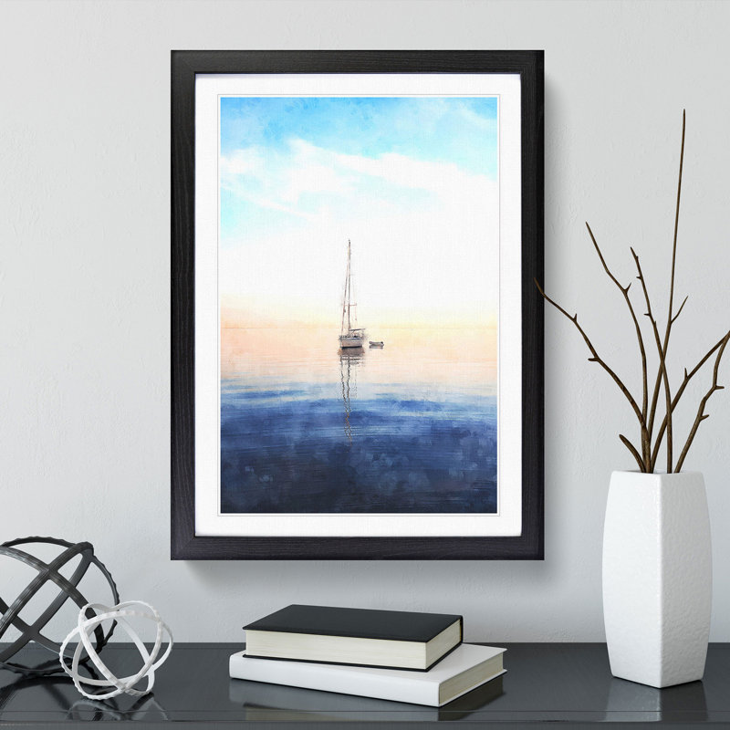 Lone Sailboat - Framed Print, 33cm H x 24cm W x 2cm D, Black Framed