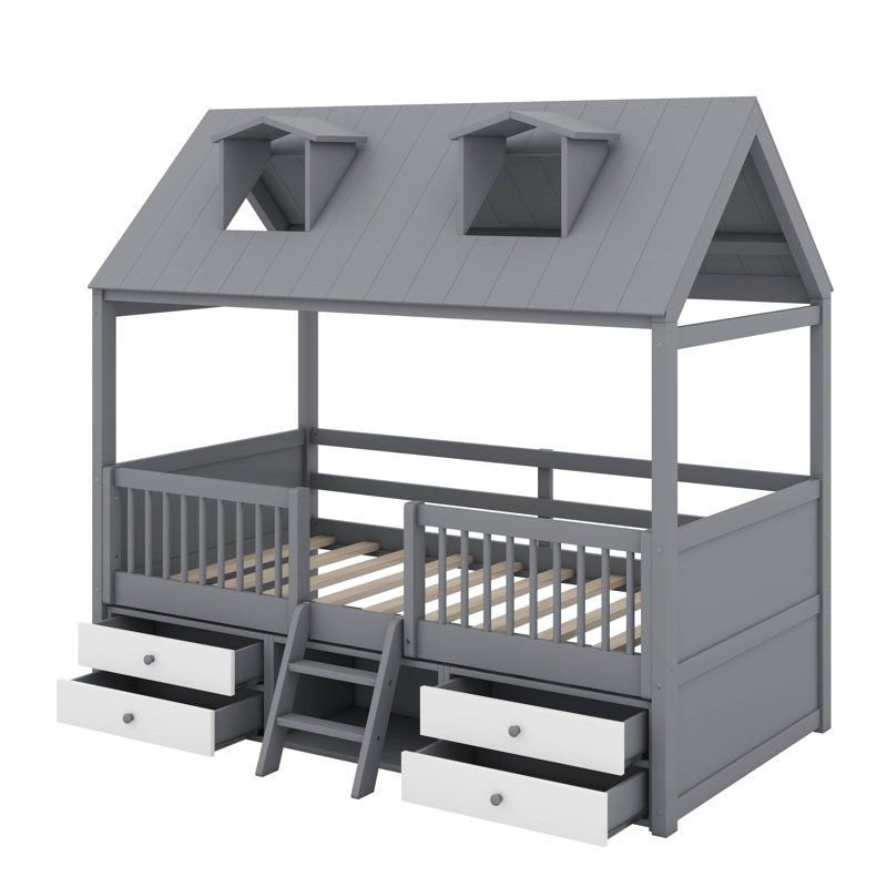 Lit simple en bois, Gris, Lit simple