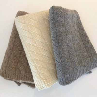 Cable Knit Cashmere Throw Blanket