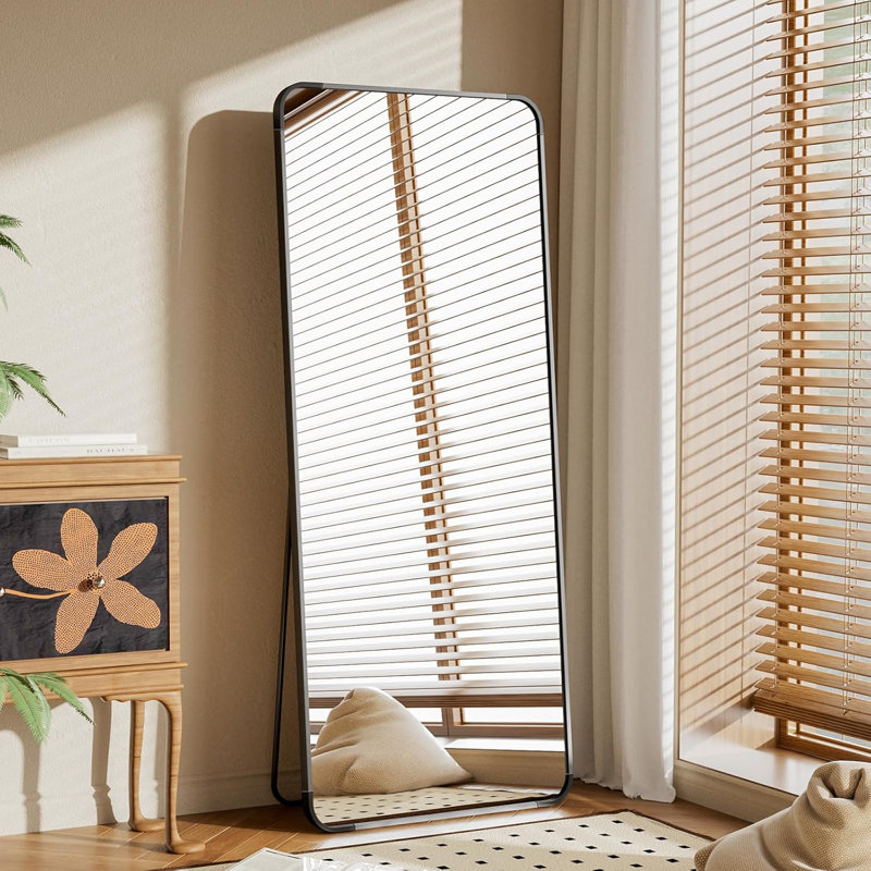 Full Length Mirror With Rounded Corners, Modern Floor Mirror For Bedroom Or Dressing Room, Standing Hanging Or Leaning Design, Lightweight Aluminum Frame, 
