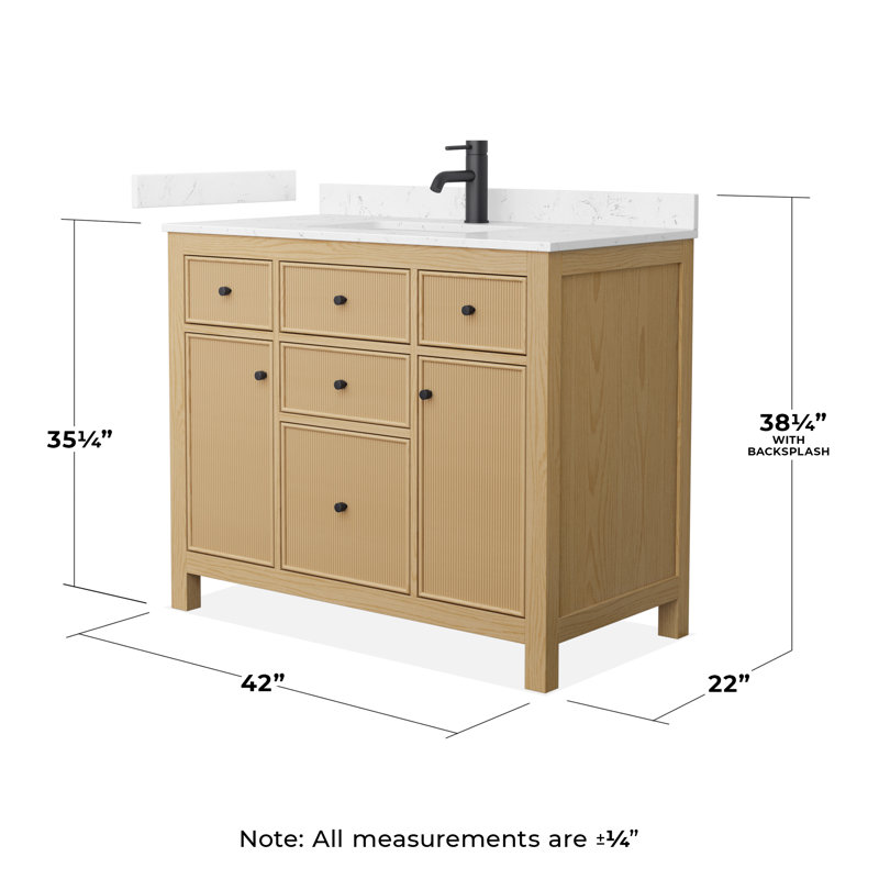 Pendry 42" Freestanding Single Bathroom Vanity with Cultured Marble Top, Matte Black, White Carrara Cultured Marble