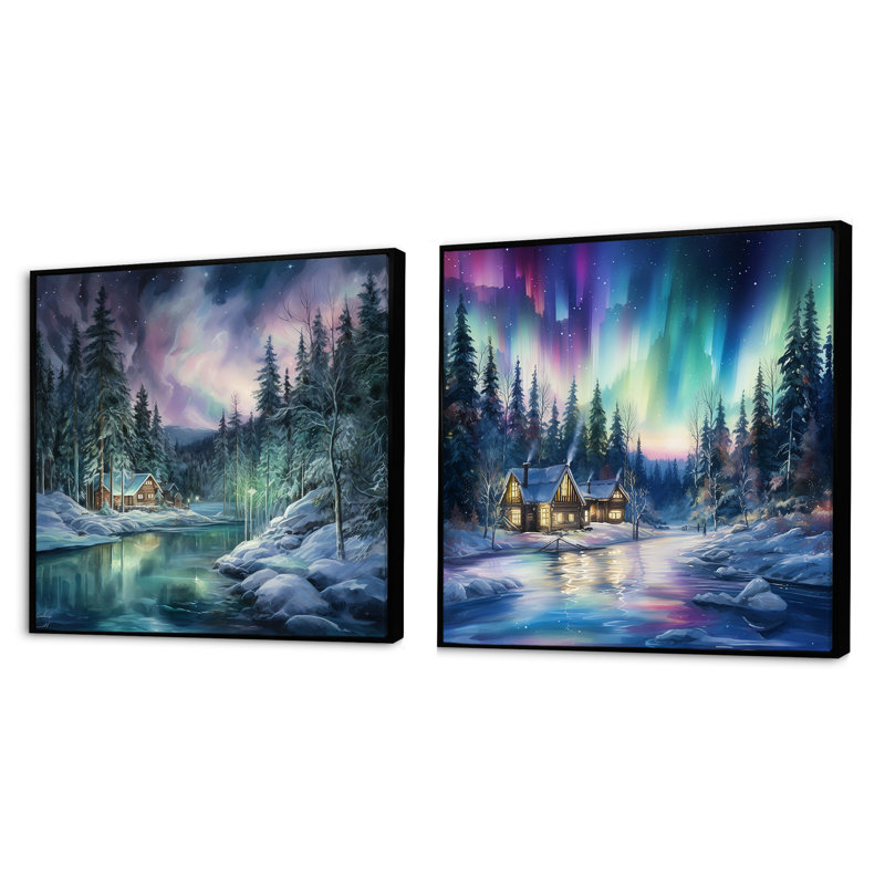 Ensemble de 2 lumières Northern Lights, Cadre flottant noir, H 16 po x l 33 po