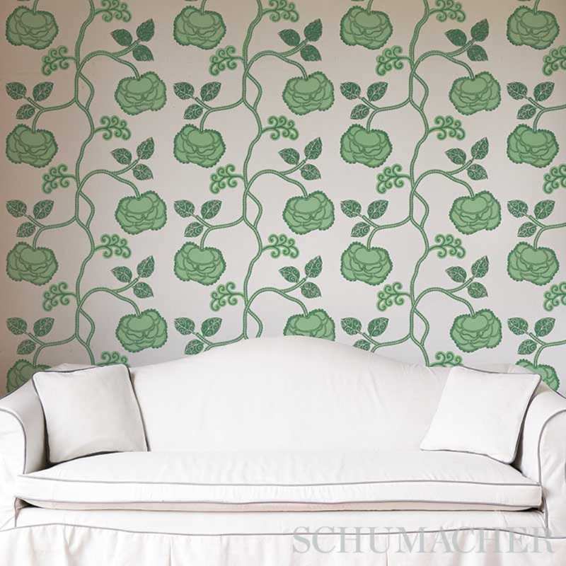 Schumacher x Neisha Crosland Queen Fruit Wallpaper, Jade
