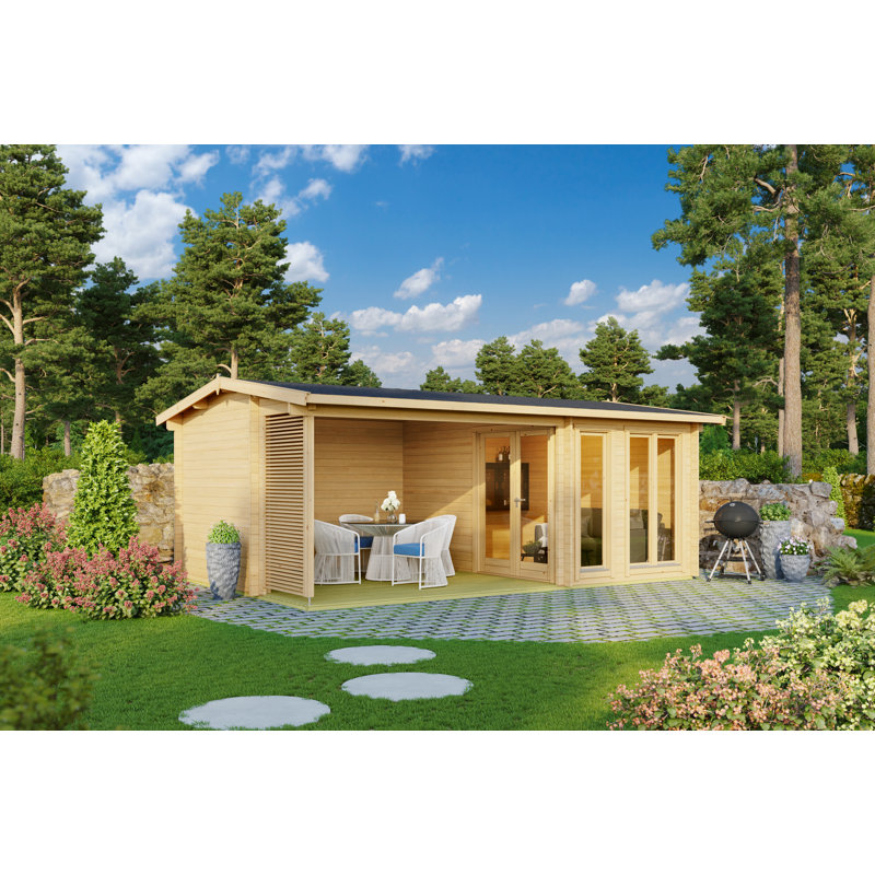 Lasita Torquay 19 x 12.5 Ft. Premium Log Cabin With Covered Terrace And Double Glazing (44mm)