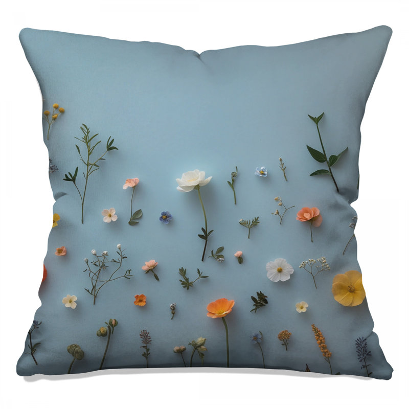 Assorted Wildflowers Arrangement Double Sided Throw Pillows, 14 X 14 pouces