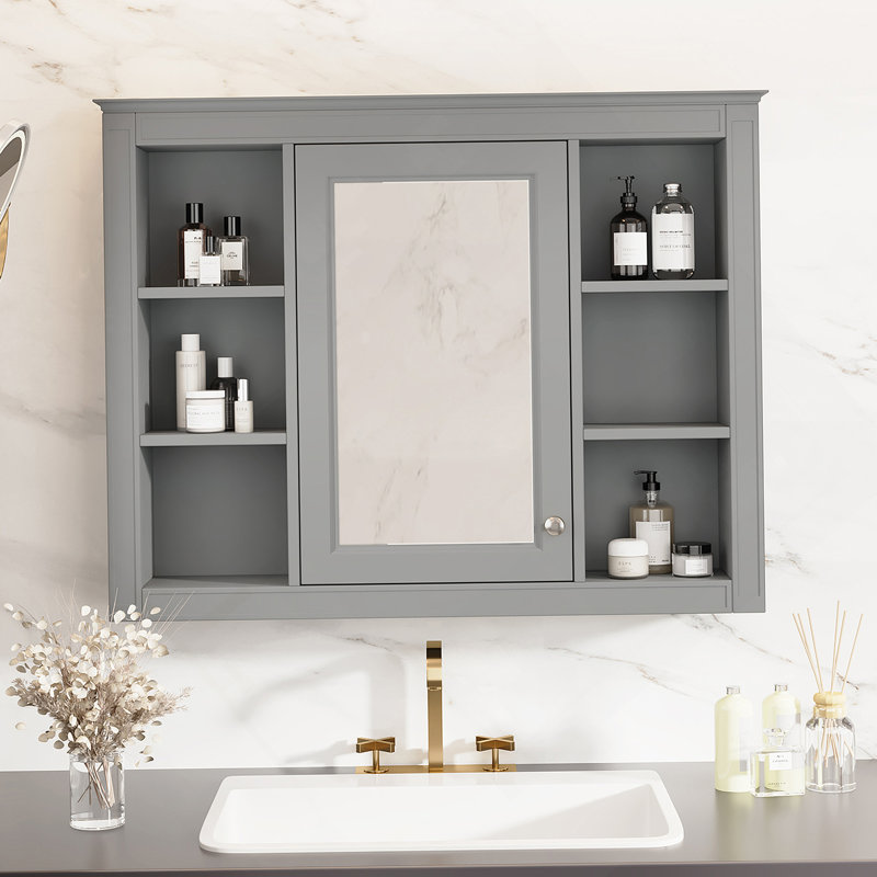 Armoire de rangement murale pour salle de bain 35X27.5Inch, Gris