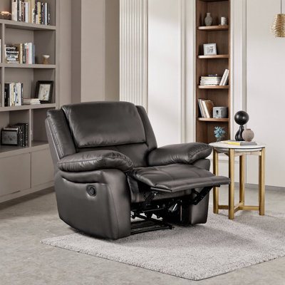 Transitional Recliner Chair with Pillow Arms & Welt Trim | Manual Recliner | Leather-Match Upholstery | FSC Certified | Living Room Essential