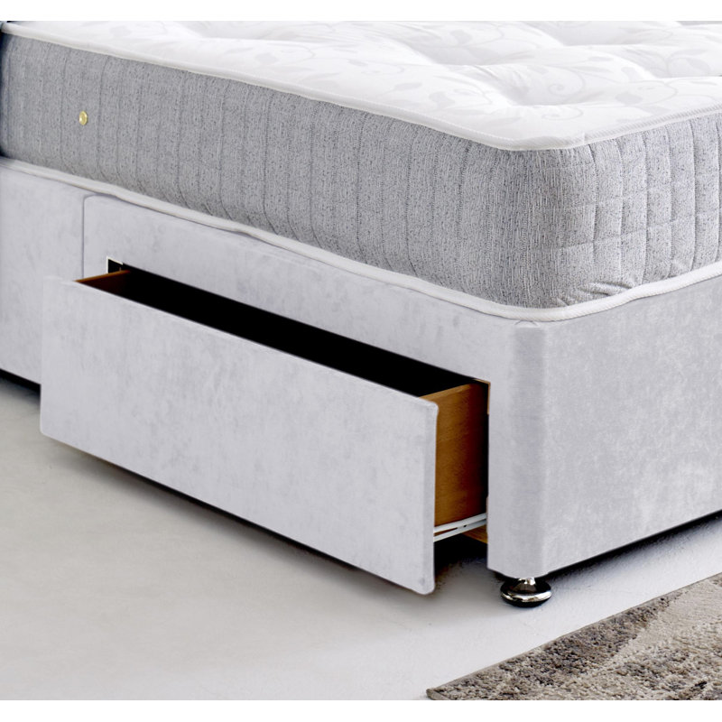 Divan Bed Base with Cube Headboard, 2 Drawers Foot End, Small Double (120 x 190 cm), White