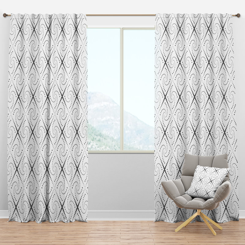 Retro Geometrical Abstract Minimal Pattern III - Geometric Curtain - Velvet Room darkening - 1 panel, 52"W x 108"L