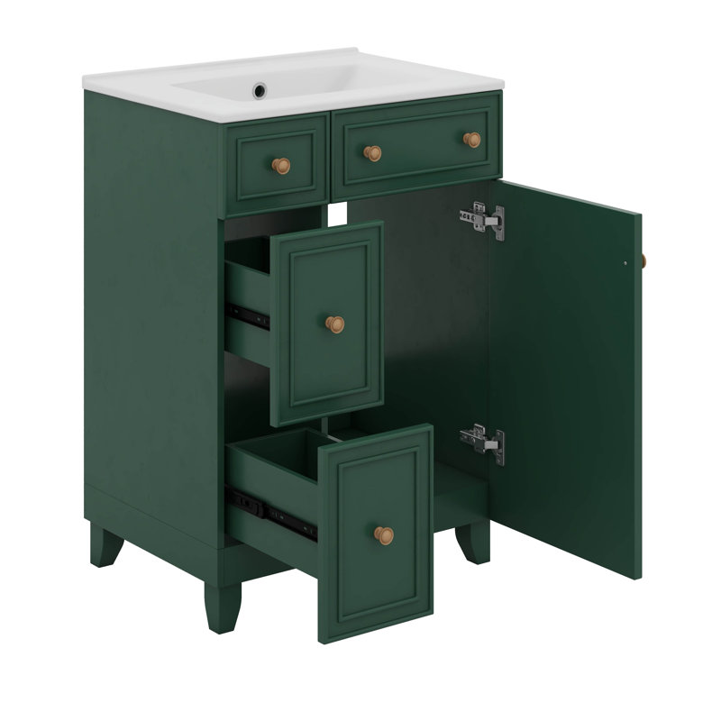 Meuble-lavabo 24 po avec lavabo en céramique, 2 tiroirs 24 po, Vert givré