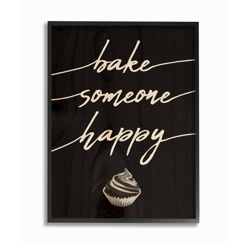 «Bake Someone Happy Cupcake Script» par Daphne Polselli, reproduction d'impression sur bois, H 14 po x l 11 po x P 1,5 po