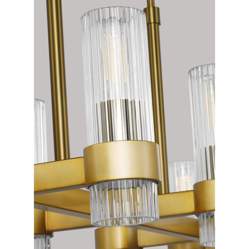 10 - Light Dimmable Linear Chandelier, Burnished Brass