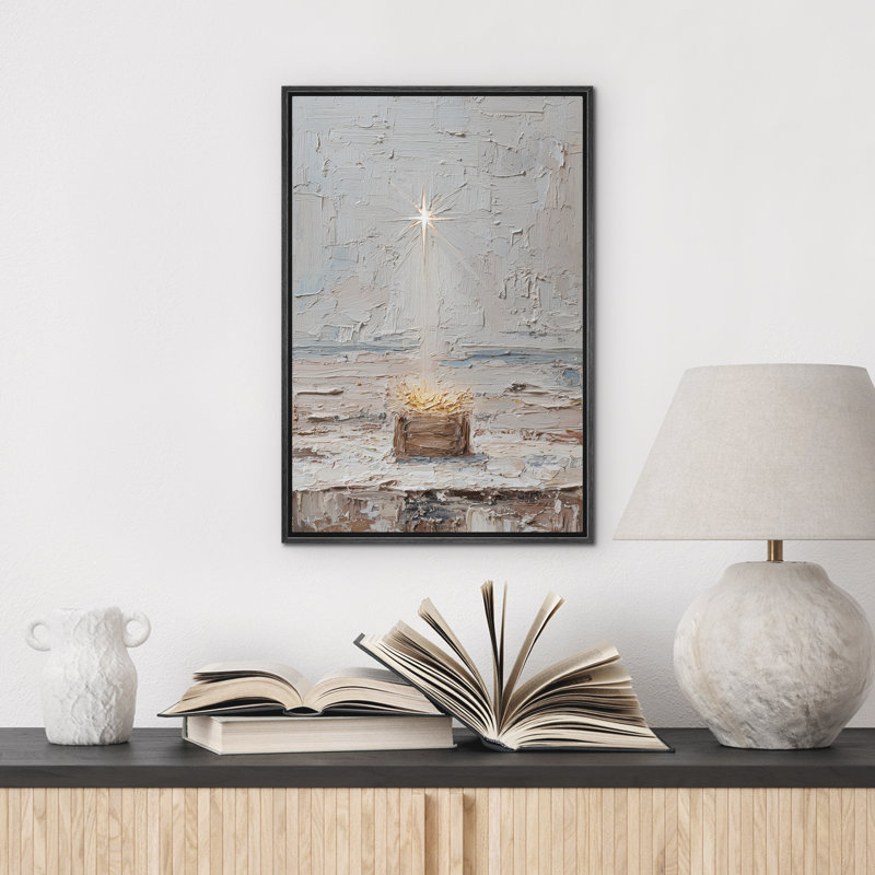 «Radiant Star» au-dessus de la crèche neutre de Noël moderne, reproduction d'art sur toile encadrée dans la chambre principale