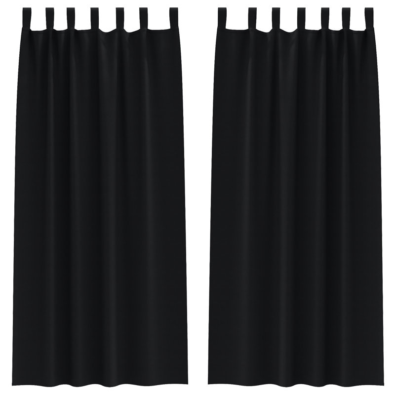 Curtains With Curtains 2 Pcs Polyester, Black, 140cm Width x 245cm Drop